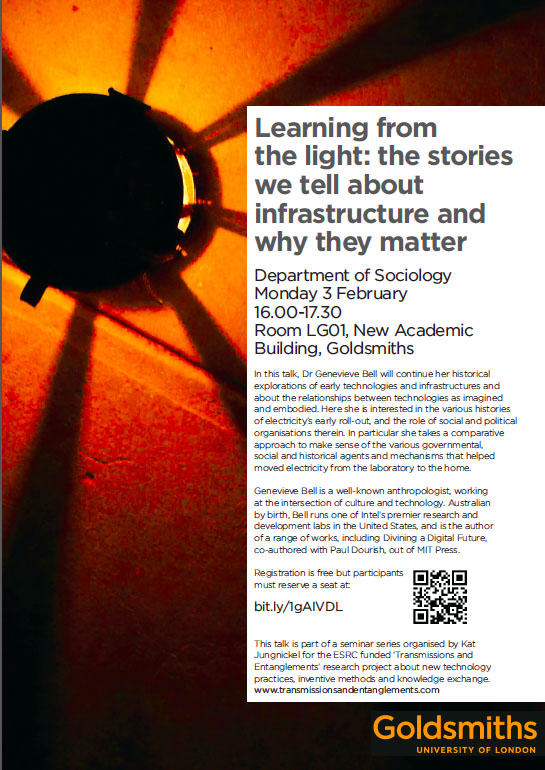 Seminar: Genevieve Bell - Learning from the light: the stories we tell about infrastructure and why they matter